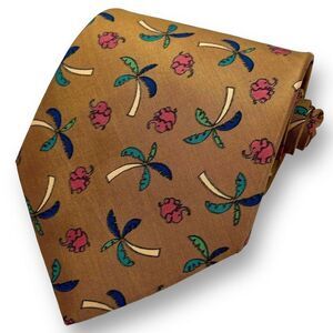TSV Men’s Whimsical Elephant Palm Tree Motif Tie, 100% Silk, Made in Thailand
